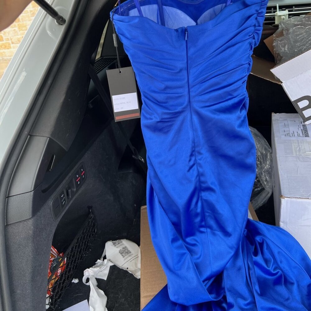 La Femme Cobalt Strapless Mermaid Evening Gown - Picture 7 of 7